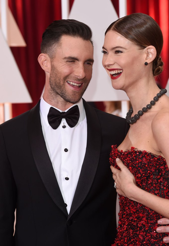 Adam Levine and Behati Prinsloo At The 87th Academy Awards