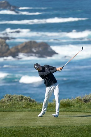 Jordan Spieth hits off the fourth tee of the Spyglass Hill Golf Course during the first round of the AT&T Pebble Beach National Pro-Am golf tournament, in Pebble Beach, Calif
Golf, Pebble Beach, USA - 06 Feb 2020