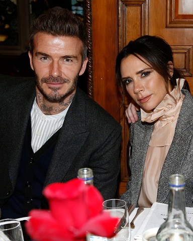 David Beckham and Victoria Beckham in the front rowKent & Curwen show, Front Row, Fall Winter 2019, London Fashion Week Men's, UK - 06 Jan 2019