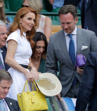 Pop star and Spice Girl, Geri Horner and her husband Christian, head of the Red Bull Racing Formula One team take their seats in the Royal Box on Centre Court during day five of the Wimbledon Tennis Championships in London
Wimbledon Tennis, London, United Kingdom - 05 Jul 2019