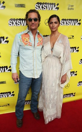 Matthew McConaughey, Camila Alves.  Matthew McConaughey and his wife, Camila Alves, arrive for the world premiere of "The Beach Bum" at the Paramount Theater during the South by Southwest Film Festival, in Austin, Texas 2019 SXSW - "The Beach Bum"Austin, USA - 09 Mar 2019