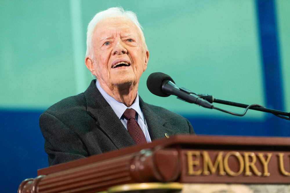 Former President Jimmy Carter takes questions submitted by students during an annual Carter Town Hall held at Emory University, in Atlanta
Election 2020 Carter, Atlanta, USA - 18 Sep 2019