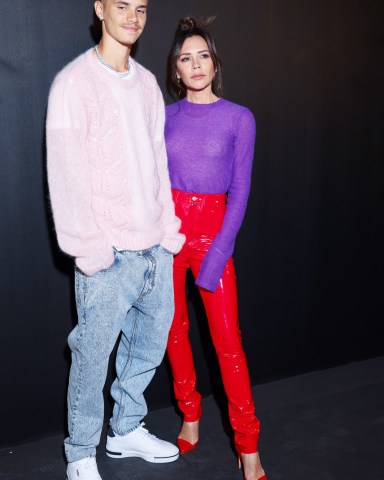 attending the Saint-Laurent Womenswear Fall/Winter 2022/2023 show as part of Paris Fashion Week on March 01, 2022 in Paris, France.Pictured: Romeo Beckham,Victoria BeckhamRef: SPL5293210 010322 NON-EXCLUSIVEPicture by: SplashNews.comSplash News and PicturesUSA: +1 310-525-5808London: +44 (0)20 8126 1009Berlin: +49 175 3764 166photodesk@splashnews.comWorld Rights, No Belgium Rights, No France Rights, No Switzerland Rights