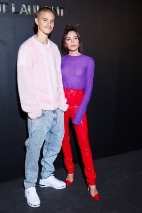 attending the Saint-Laurent Womenswear Fall/Winter 2022/2023 show as part of Paris Fashion Week on March 01, 2022 in Paris, France.Pictured: Romeo Beckham,Victoria BeckhamRef: SPL5293210 010322 NON-EXCLUSIVEPicture by: SplashNews.comSplash News and PicturesUSA: +1 310-525-5808London: +44 (0)20 8126 1009Berlin: +49 175 3764 166photodesk@splashnews.comWorld Rights, No Belgium Rights, No France Rights, No Switzerland Rights