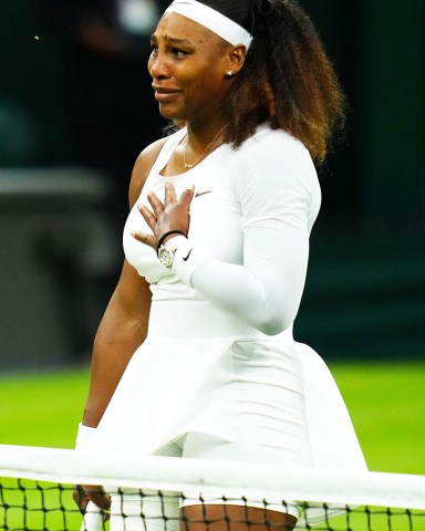 Serena Williams emotional after being forced to retire hurt in her first round match Wimbledon Tennis Championships, Day 2, The All England Lawn Tennis and Croquet Club, London, UK - 29 Jun 2021