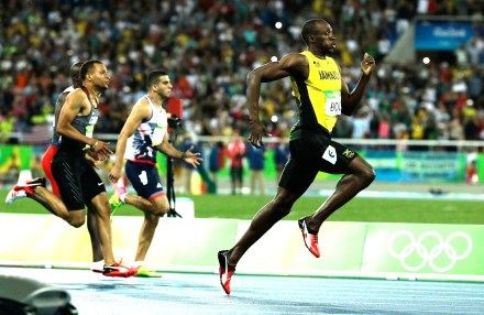 Usain Bolt from Jamaica leads to win the gold medal in the men's 200-meter final during the athletics competitions of the 2016 Summer Olympics at the Olympic stadium in Rio de Janeiro, Brazil
Rio 2016 Olympic Games, Athletics, Olympic Stadium, Brazil - 18 Aug 2016