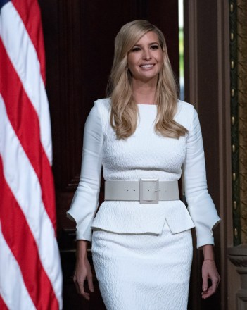 First Daughter and Advisor to the President Ivanka Trump arrives to make introductory remarks prior to United States President Donald J. Trump making remarks at the Interagency Task Force to Monitor and Combat Trafficking in Persons annual meeting in the Indian Treaty Room of the White House.Interagency Task Force to Monitor and Combat Trafficking in Persons, Washington DC, USA - 11 Oct 2018