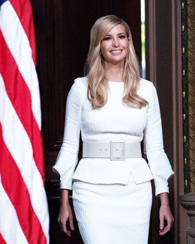 First Daughter and Advisor to the President Ivanka Trump arrives to make introductory remarks prior to President Trump making remarks at the Interagency Task Force to Monitor and Combat Trafficking in Persons annual meeting in the Indian Treaty Room of the White House.Interagency Task Force to Monitor and Combat Trafficking in Persons, Washington DC, USA - 11 Oct 2018