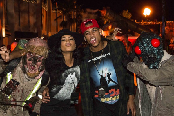 Chanel Iman-Jordan Clarkson at HHN credit Nate Weber 10-9-15