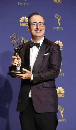 John Oliver poses in the press room with the award for outstanding variety talk series for "Last Week Tonight with John Oliver" at the 70th Primetime Emmy Awards, at the Microsoft Theater in Los Angeles
70th Primetime Emmy Awards - Press Room, Los Angeles, USA - 17 Sep 2018