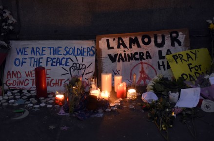 Candles and floral tributes
Aftermath of Paris terror attack, London, Britain - 15 Nov 2015