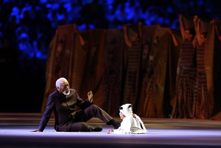 Actor Morgan Freeman (L) and World Cup Ambassador Ghanim Al Muftah are seen during the opening ceremony before the Group A match between Qatar and Ecuador at the 2022 FIFA World Cup at Al Bayt Stadium in Al Khor, Qatar.
Qatar Al Khor 2022 World Cup Group a Opening Ceremony - 20 Nov 2022