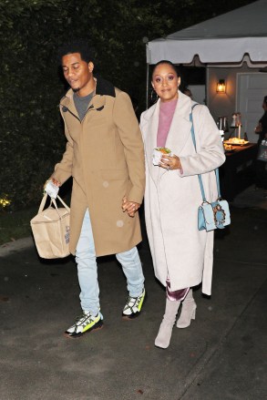 Tia Mowry and Cory Hardrict get takeout after attending a house party in Los Angeles.  December 8, 2019 Photo: Tia Mowry and Cory Hardrict.  Image source: Photographer Group/MEGA TheMegaAgency.com +1 888 505 6342 (Mega Agency TagID: MEGA564211_002.jpg) [Photo via Mega Agency]