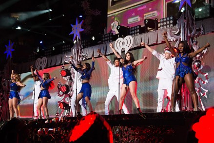 Fifth Harmony members, from right, Normani Kordei, Lauren Jauregui, Camila Cabello, Ally Brooke and Dinah Jane Hansen perform at Z100's iHeartRadio Jingle Ball 2015, presented by Capital One, at Madison Square Garden, in New York
Z100's iHeartRadio Jingle Ball 2015 - Show, New York, USA