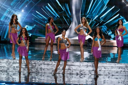 Contestants, including Miss Philippines Pia Alonzo Wurtzbach, center, stand on stage at the Miss Universe pageant, in Las Vegas
Miss Universe Pageant, Las Vegas, USA