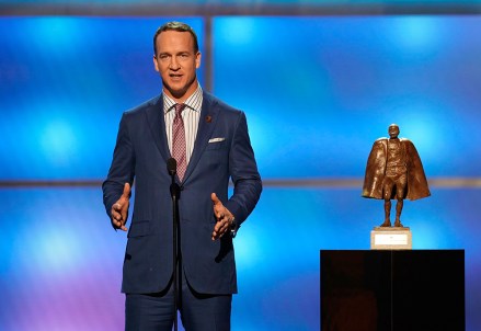 Former NFL player Peyton Manning presents the Walter Peyton NFL man of the year award at the 8th Annual NFL Honors at The Fox Theater, in Atlanta 8th Annual NFL Honors, Atlanta, USA - 02 Feb 2019