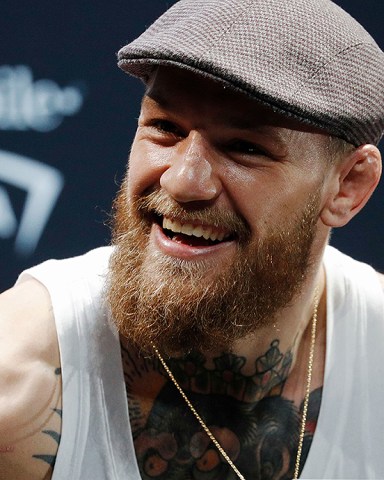 Conor McGregor speaks during a news conference for the UFC 229 mixed martial arts bouts, in Las Vegas. McGregor is scheduled to fight Khabib Nurmagomedov on Saturday in Las Vegas UFC 229 Mixed Martial Arts, Las Vegas, USA - 04 Oct 2018
