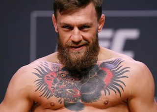 Conor McGregor poses during a ceremonial weigh-in for the UFC 229 mixed martial arts fight, in Las Vegas. McGregor is scheduled to fight Khabib Nurmagomedov Saturday in Las Vegas
UFC 229 Mixed Martial Arts, Las Vegas, USA - 05 Oct 2018