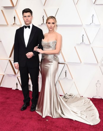 Colin Jost, Scarlett Johansson. Colin Jost, left, and Scarlett Johansson arrive at the Oscars, at the Dolby Theatre in Los Angeles
92nd Academy Awards - Arrivals, Los Angeles, USA - 09 Feb 2020
