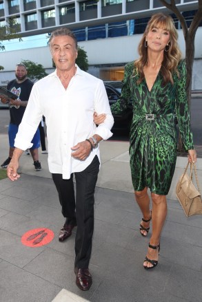Los Angeles, CA - *EXCLUSIVE* - Sylvester Stallone, his wife Jennifer Flavin and their three girls, Sistine, Scarlet and Sophia, arrive for dinner for his 75th birthday next week.  Pictured: Jennifer Flavin, Sylvester Stallone BACKGRID USA JULY 2, 2021 USA: +1 310 798 9111 / usasales@backgrid.com UK: +44 208 344 2007 / uksales@backgrid.com *Customers UK - Photos with children Pixelate face prior to Publication *