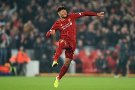 Editorial Use Only
Mandatory Credit: Photo by Mark Cosgrove/News Images/Shutterstock (10465222ch)
5th November 2019, Anfield, Liverpool, England; UEFA Champions League, Liverpool v KRC Genk : Alex Oxlade-Chamberlain (15) of Liverpool celebrates after scoring a goal to make it 2-1 
Credit: Mark Cosgrove/News Images
Liverpool v Genk, UEFA Champions League, Group E, Football, Anfield, UK - 05 Nov 2019