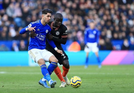 Leicester's Ayoze Perez, left, duels for the ball with Chelsea's N'Golo Kante during the English Premier League soccer match between Leicester City and Chelsea at the King Power Stadium, in Leicester, England
Soccer Premier League, Leicester, United Kingdom - 01 Feb 2020
