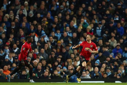 Manchester United's Nemanja Matic, right, celebrates after scoring the opening goal during the English League Cup semifinal second leg soccer match between Manchester City and Manchester United at Etihad stadium in Manchester, England
Soccer League Cup, Manchester, United Kingdom - 29 Jan 2020