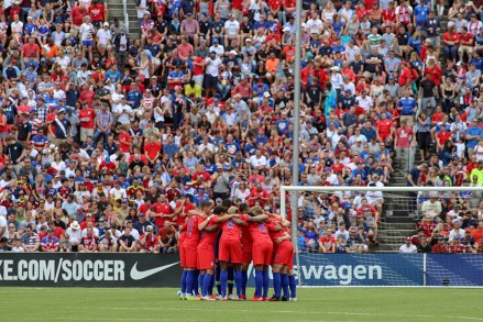 USMNT players huddle before the start of an international friendly soccer game between the US men's national team and the Venezuela national soccer team at Nippert Stadium in Cincinnati, Ohio Soccer Venezuela vs USMNT in Cincinnati, USA - 09 June 2019