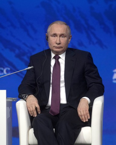 President of Russia Vladimir Putin
International Arctic Forum, Expoforum Convention and Exhibition Center, St Petersburg, Russia - 09 Apr 2019
The Arctic: Territory of Dialogue Forum is held for the fifth time. Its objective is to promote cooperation and sustainable development in the Arctic Region.