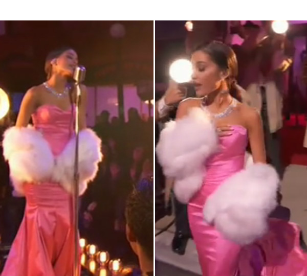 Pics Ariana Grande S Dress At Mtv Movie Awards 16 Satin Pink Gown Hollywood Life