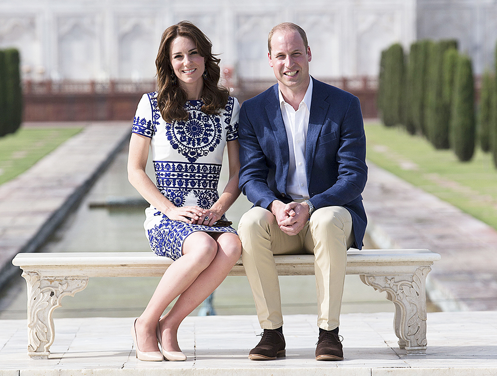 Catherine Duchess of Cambridge and Prince William at the Taj Mahal
Prince William and Catherine Duchess of Cambridge visit to India - 16 Apr 2016
WEARING NAEEM KHAN