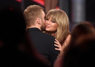 Taylor Swift, right, hugs Calvin Harris after winning the award for top billboard 200 album for 1989 at the Billboard Music Awards at the MGM Grand Garden Arena, in Las Vegas
2015 Billboard Music Awards - Show, Las Vegas, USA