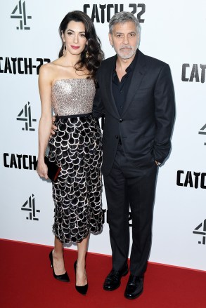 Amal Clooney and George Clooney
'Catch-22' TV show premiere, London, UK - 15 May 2019
Wearing Ralph and Russo same outfit as catwalk model *8886224n
