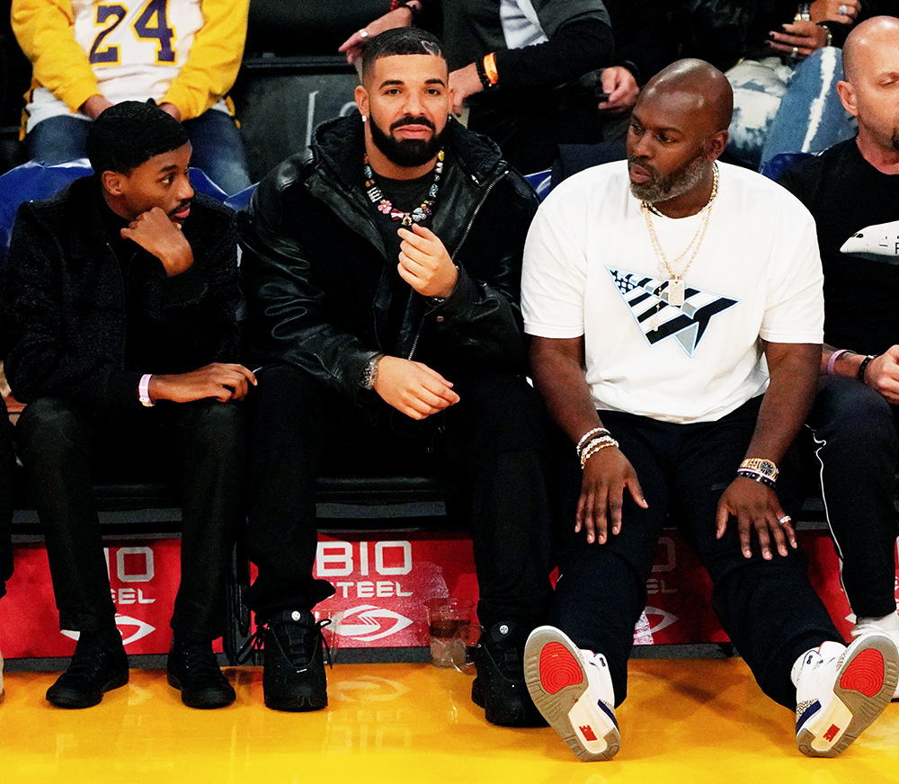 Rapper Drake Wearing A 5.5 Million Dollar Richard Mille Watch That He Bought For His Birthday As He Attends The Game Between The Houston Rockets And The LA Lakers