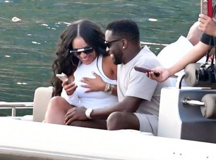 Nerano, ITALY - * EXCLUSIVE * - Sean Combs aka Puff Daddy soaks up the Italian sunshine by going shirtless on a luxury yacht as he shows off his dance moves and kung fu skills in front of a couple of ladies before going on to enjoy dinner together at a restaurant where they had some fine Italian dining during his holidays in Nerano.  The rap Mogul was seen laughing and joking with Joie Chavis as they left the trendy Italian restaurant before heading back to Diddy's mega-yacht to continue enjoying their vacation!  * Shot on September 10, 2021 * Pictured: P Diddy - Puffy Daddy - Sean Combs - Joie Chavis BACKGRID USA 11 SEPTEMBER 2021 BYLINE MUST READ: Cobra Team / BACKGRID USA: +1 310 798 9111 / usasales@backgrid.com UK: + 44 208 344 2007 / uksales@backgrid.com * UK Clients - Pictures Containing Children Please Pixelate Face Prior To Publication *