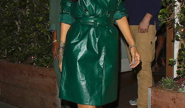 rihanna green leather dress