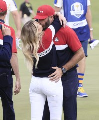 The US team's Dustin Johnson (R) gets a kiss from his wife Paulina Gretzky (L) after winning his match during the Singles matches on the final day of the pandemic-delayed 2020 Ryder Cup golf tournament at the Whistling Straits golf course in Kohler, Wisconsin, USA, 26 September 2021.
2020 Ryder Cup golf tournament, Kohler, USA - 26 Sep 2021