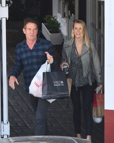 Brentwood, CA  - *EXCLUSIVE*  - Dennis Quaid goes Christmas shopping with  Laura Savoie in Brentwood. The 65-year-old actor and his 26-year-old fiancée were all smiles as they emerged with several shopping bags.Pictured: Dennis Quaid, Laura SavoieBACKGRID USA 22 DECEMBER 2019 BYLINE MUST READ: Boaz / BACKGRIDUSA: +1 310 798 9111 / usasales@backgrid.comUK: +44 208 344 2007 / uksales@backgrid.com*UK Clients - Pictures Containing ChildrenPlease Pixelate Face Prior To Publication*