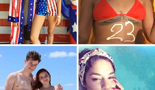 Celebrities Red White Blue Bathing Suits