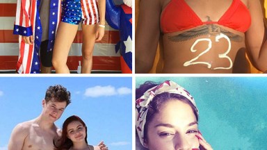 Celebrities Red White Blue Bathing Suits