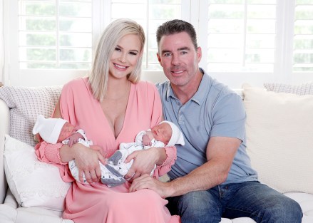 EXCLUSIVE: Precious Cargo! Meghan King Edmonds looks flawless as she proudly shows off her almost two-week-old twin boys, Hayes and Hart. The gorgeous now mother of three posed for an exclusive family photo shoot along with her 18-month-old daughter Aspen King and her former Pro Baseball player husband Jim Edmonds at their home in St Louis, Missouri. Less than two weeks after giving birth the former RHOC alum is already bouncing back into shape with the help of her trusted Belly Bandit Belly Wrap!. 20 Jun 2018 Pictured: Meghan King Edmonds, Jim Edmonds. Photo credit: MOVI Inc. / MEGA TheMegaAgency.com +1 888 505 6342 (Mega Agency TagID: MEGA248504_004.jpg) [Photo via Mega Agency]