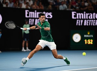 Editorial Use Only
Mandatory Credit: Photo by James Gourley/BPI/Shutterstock (10542219ha)
Novak Djokovic in action during his Men's Singles Semi Final match
Australian Open Tennis, Day Eleven, Melbourne Park, Australia - 30 Jan 2020