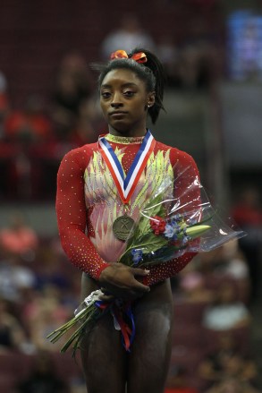 Gymnast Simone Biles wins the all-around at her first competition back from the 2016 Rio Olympics, at the GK U.S. Classic gymnastics championships. Melissa J
GK U.S. Classic, Columbus, USA - 28 Jul 2018
