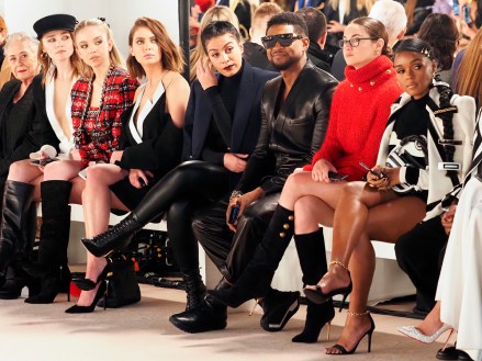 (L-R) Ashley Benson, Jenn Goicoechea, Usher, Shailene Woodley and Janelle Monae attending the Balmain show as part of the Paris Fashion Week Womenswear Fall/Winter 2020/2021 on February 28, 2020 in Paris, France. (Sipa via AP Images)