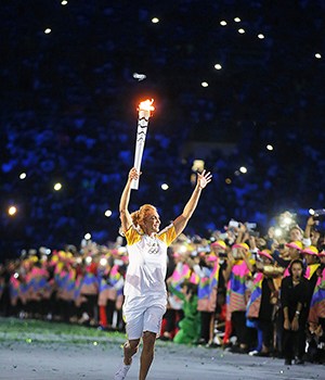 Former Brazilian Basketball Player Hortencia Marcari Carries the Olympic Torch During the Opening Ceremony of the Rio 2016 Olympic Games at the Maracana Stadium in Rio De Janeiro Brazil 05 August 2016 Brazil Rio De JaneiroBrazil Rio 2016 Olympic Games - Aug 2016