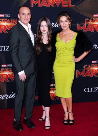 Clark Gregg, Stella Gregg and Jennifer Grey
'Captain Marvel' film premiere, Arrivals, El Capitan Theatre, Los Angeles, USA - 04 Mar 2019