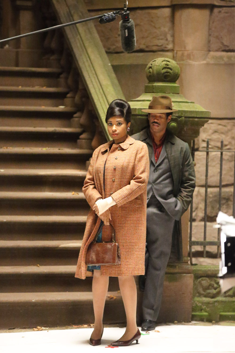 Actress Jennifer Hudson And Marlon Wayans Go For A Romantic Walk At Night Filming The Aretha Franklin Biopic 'Respect' In Harlem, New York City