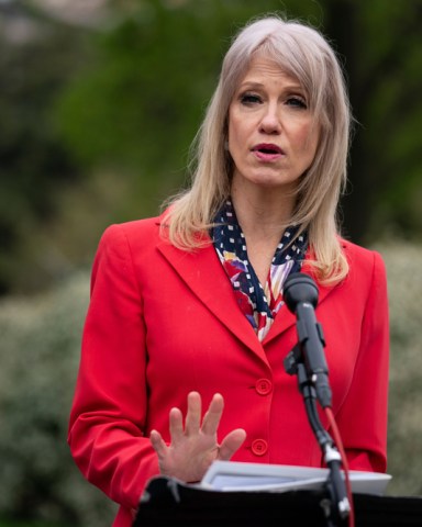 White House counselor Kellyanne Conway talks to reporters about the coronavirus, outside the White House, in WashingtonVirus Outbreak Trump, Washington, United States - 01 Apr 2020