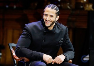 Former NFL football quarterback Colin Kaepernick is seated on stage during W.E.B. Du Bois Medal ceremonies, at Harvard University, in Cambridge, Mass. Kaepernick is among eight recipients of Harvard University's W.E.B. Du Bois Medals in 2018. Harvard has awarded the medal since 2000 to people whose work has contributed to African and African-American cultureHarvard Medalists, Cambridge, USA - 11 Oct 2018