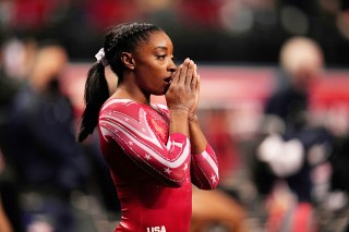 Simone Biles prepares for the floor exercise during the women's U.S. Olympic Gymnastics Trials, in St. Louis
US Gymnastics Olympic Trials, St. Louis, United States - 27 Jun 2021